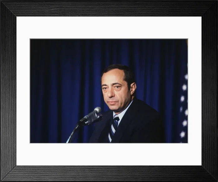 Framed Print : Mario Cuomo at Press Conference Framed Print : Mario Cuomo at Press Conference