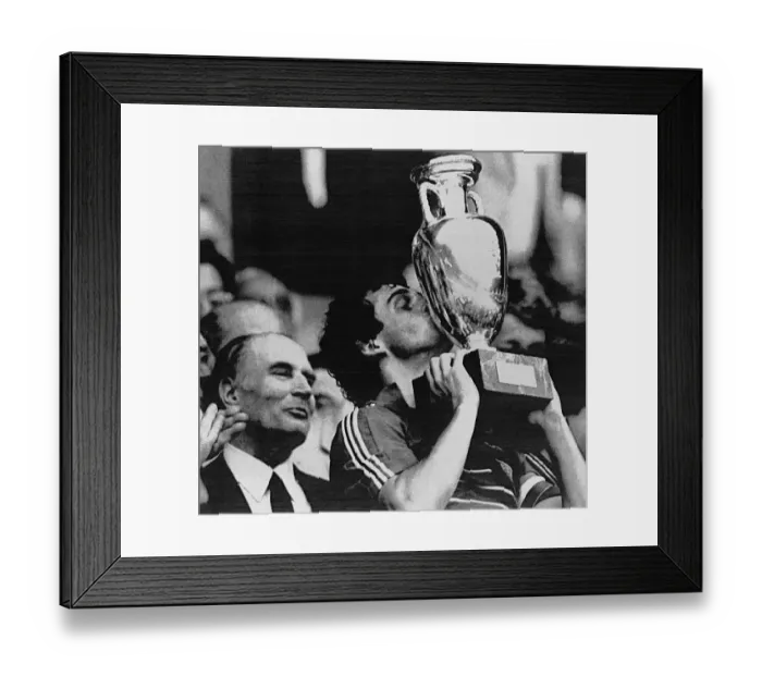 Framed Print : Michel Platini Kisses Soccer Cup