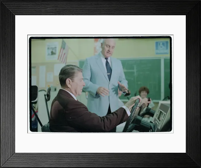 Framed Print : Ronald Reagan in Driving Simulator
