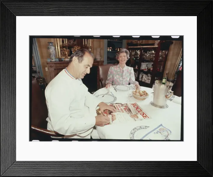 Framed Print : Portrait of Chef Paul Bocuse and Wife at Restaurant