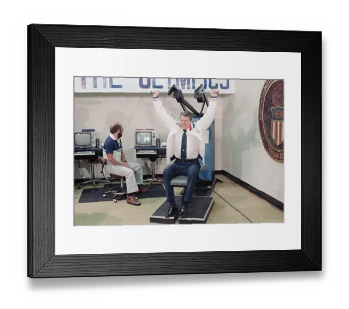 Framed Print : Ronald Reagan Using Exercise Machine Framed Print : Ronald Reagan Using Exercise Machine