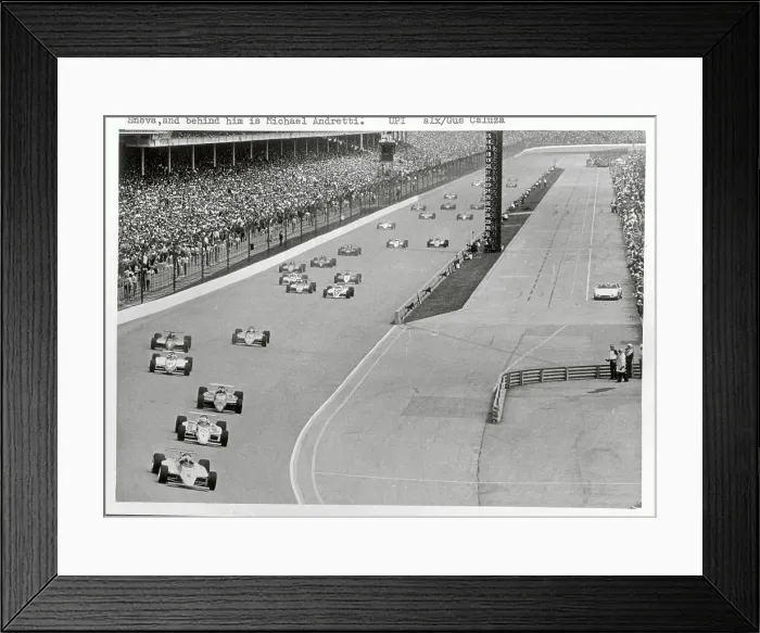 Framed Print : Rick Mears and Others Racing on Speedway Framed Print : Rick Mears and Others Racing on Speedway