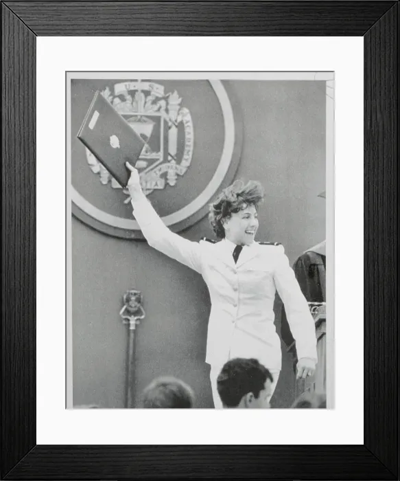 Framed Print : Kristine Holderied Waving Naval Diploma on Stage Framed Print : Kristine Holderied Waving Naval Diploma on Stage