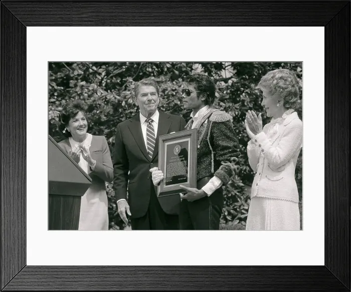 Framed Print : Reagans and Michael Jackson at Ceremony