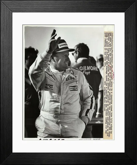 Framed Print : A.J. Foyt Waving to Crowd at Track Framed Print : A.J. Foyt Waving to Crowd at Track