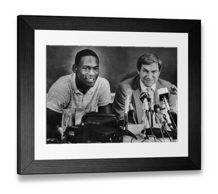 Framed Print : Michael Jordan and Coach Dean Smith at News Conference Framed Print : Michael Jordan and Coach Dean Smith at News Conference