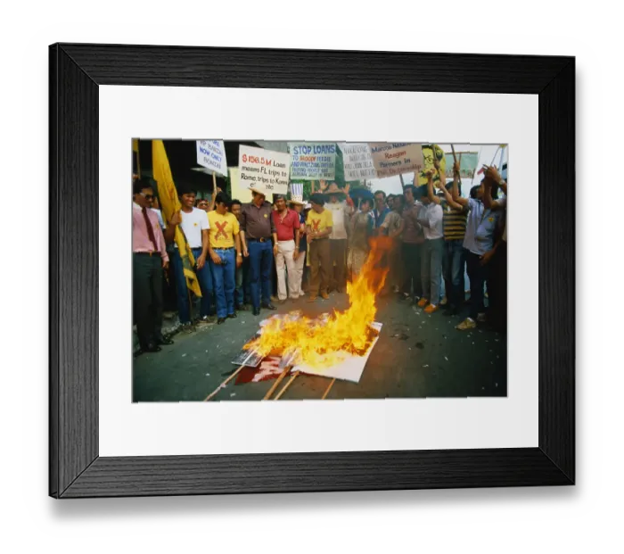Framed Print : Protesters Burning Ronald Reagan Effigy in the Street Framed Print : Protesters Burning Ronald Reagan Effigy in the Street