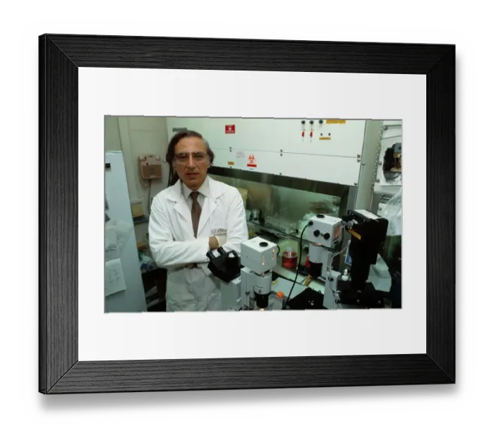 Framed Print : Robert Gallo Posing in His Laboratory Framed Print : Robert Gallo Posing in His Laboratory