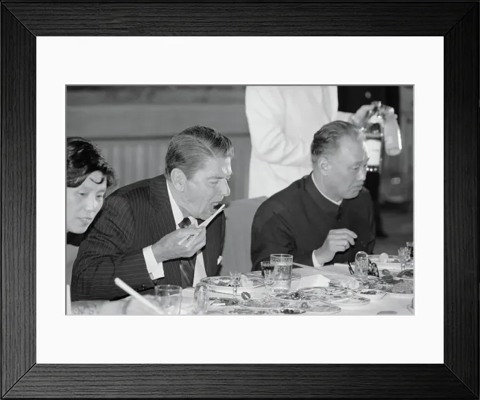 Framed Print : President Reagan Eating with Chopsticks Framed Print : President Reagan Eating with Chopsticks