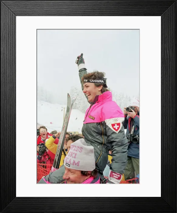Framed Print : Supporters Carrying Olympic Skier Framed Print : Supporters Carrying Olympic Skier