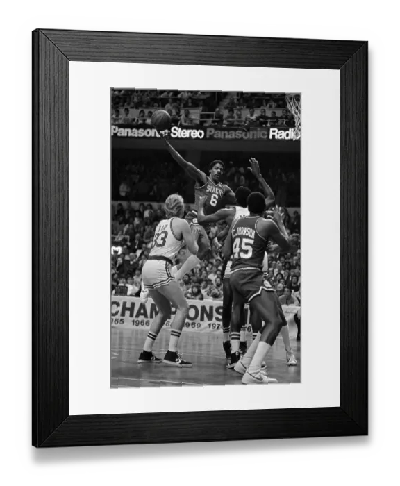 Framed Print : Julius Erving Leaping Over Boston Celtics Framed Print : Julius Erving Leaping Over Boston Celtics