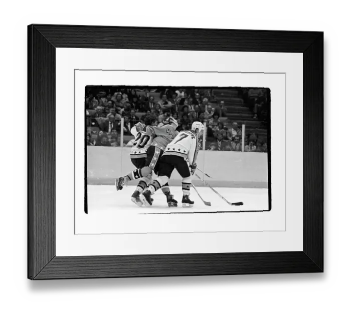 Framed Print : Wayne Gretzky Battles Two Players in All-Star Action Framed Print : Wayne Gretzky Battles Two Players in All-Star Action