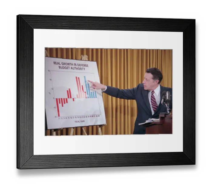 Framed Print : Caspar Weinberger Pointing to Chart Framed Print : Caspar Weinberger Pointing to Chart