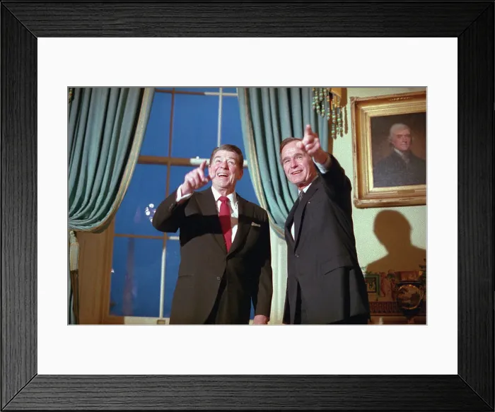 Framed Print : Ronald Reagan and George Bush Pointing Framed Print : Ronald Reagan and George Bush Pointing