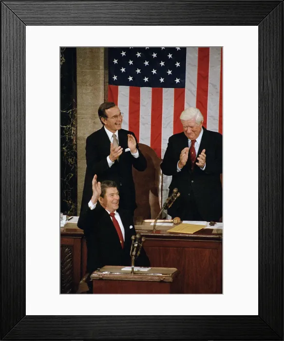 Framed Print : George Bush and Thomas O'Neil Applauding President Reagan Framed Print : George Bush and Thomas O'Neil Applauding President Reagan