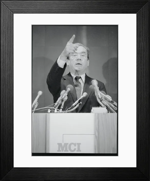 Framed Print : William McGowan Raising Hand at Press Conference Framed Print : William McGowan Raising Hand at Press Conference