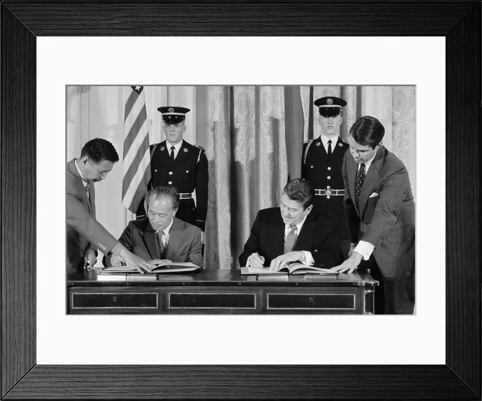 Framed Print : President Reagan and Zhao Ziyang Signing an Agreement Framed Print : President Reagan and Zhao Ziyang Signing an Agreement