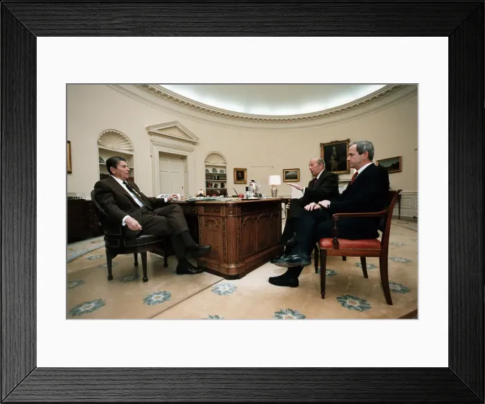 Framed Print : Ronald Reagan Meets with George Shultz Framed Print : Ronald Reagan Meets with George Shultz