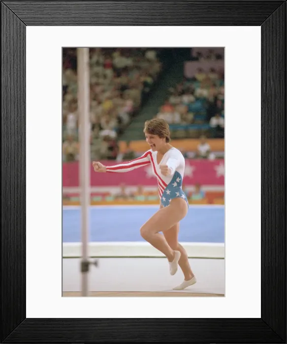 Framed Print : Mary Lou Retton Completing Vault Routine Framed Print : Mary Lou Retton Completing Vault Routine