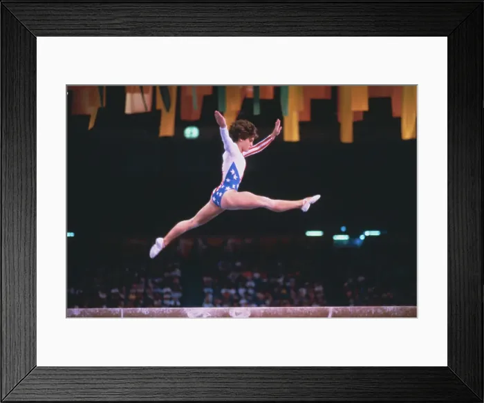Framed Print : Mary Lou Retton Performing on Balance Beam Framed Print : Mary Lou Retton Performing on Balance Beam