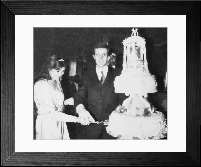 Framed Print : Princess Caroline and Stefano Casiraghi Cutting Wedding Cake
