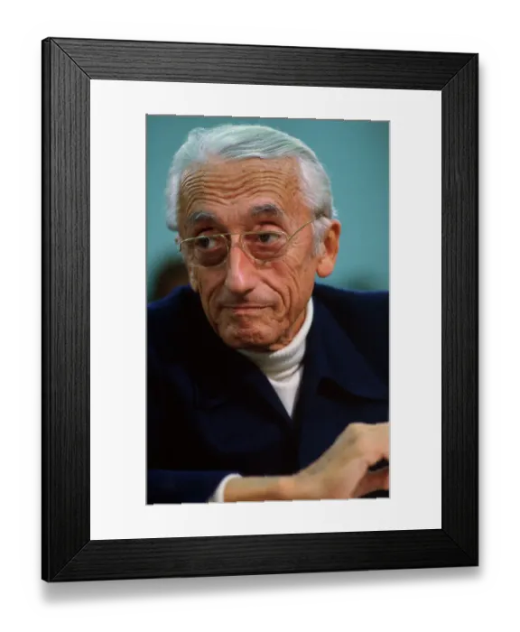 Framed Print : Portrait of Underwater Explorer Jacques Cousteau at Hearing Framed Print : Portrait of Underwater Explorer Jacques Cousteau at Hearing