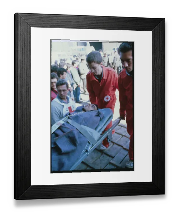 Framed Print : Red Cross Worker Transporting Wounded Soldier