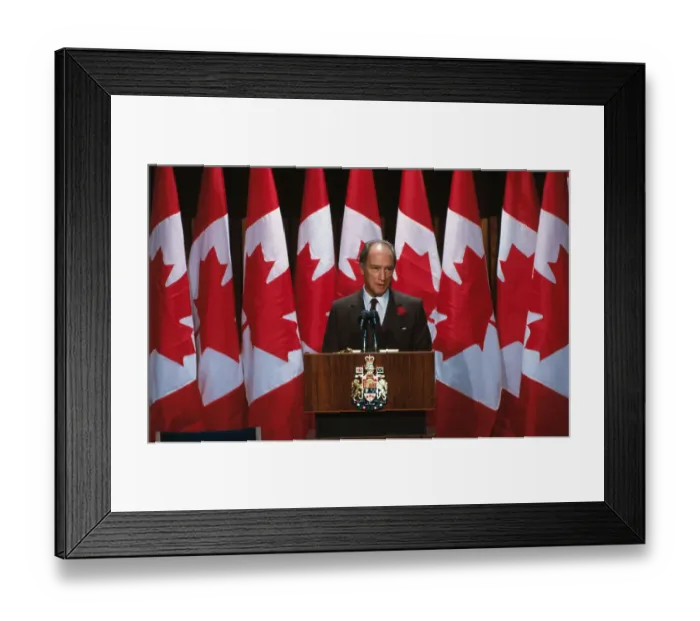 Framed Print : Prime Minister Pierre Trudeau Speaking at Podium Framed Print : Prime Minister Pierre Trudeau Speaking at Podium