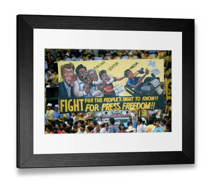 Framed Print : Philippine Citizens Rallying with Banner for Benigno Aquino Framed Print : Philippine Citizens Rallying with Banner for Benigno Aquino