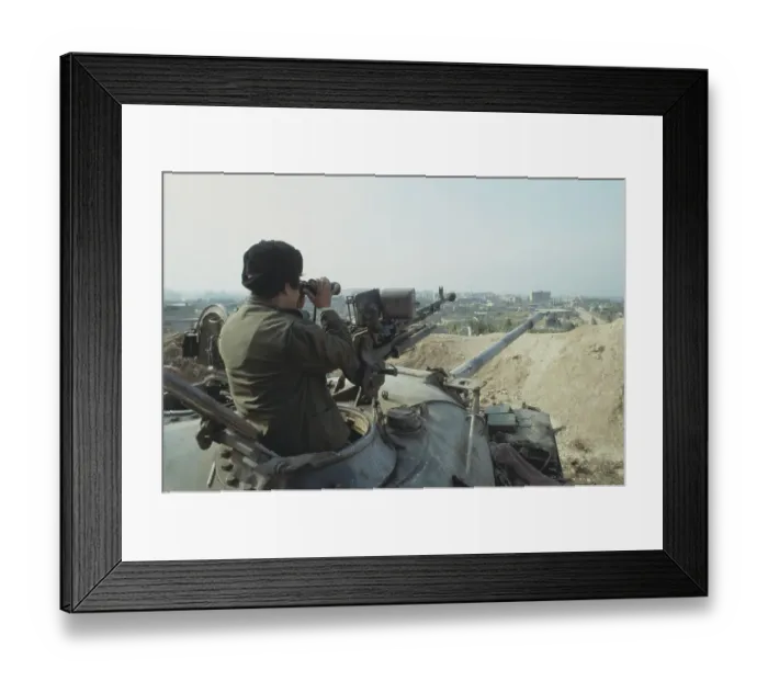 Framed Print : PLO Soldier in Tank Overlooking Bank Framed Print : PLO Soldier in Tank Overlooking Bank