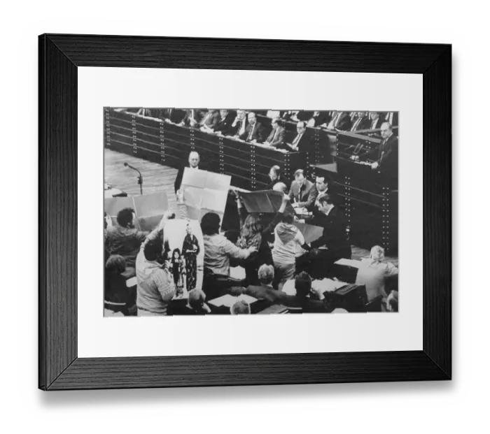 Framed Print : Parliament Members Holding Huge Photographs Framed Print : Parliament Members Holding Huge Photographs