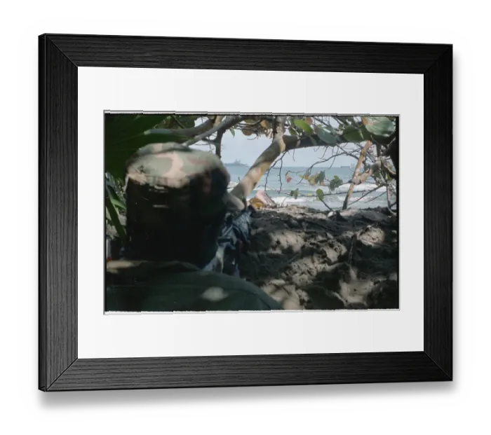 Framed Print : American Soldier Peering Through Brush Framed Print : American Soldier Peering Through Brush