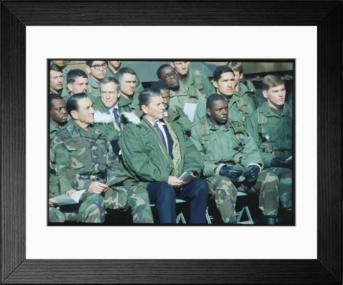 Framed Print : Reagan with US Troops Framed Print : Reagan with US Troops