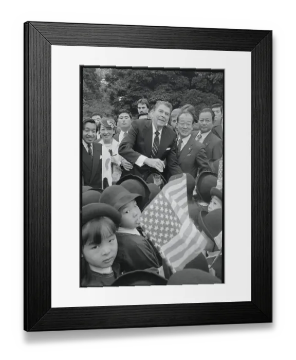 Framed Print : Children Greeting President Reagan and Prince Akihito Framed Print : Children Greeting President Reagan and Prince Akihito