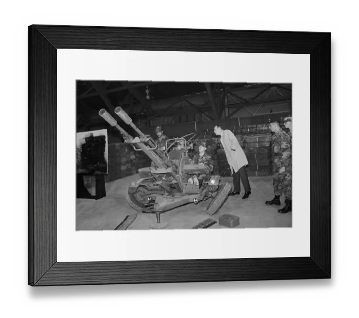Framed Print : George Bush Inspecting an Anti-Aircraft Gun Framed Print : George Bush Inspecting an Anti-Aircraft Gun