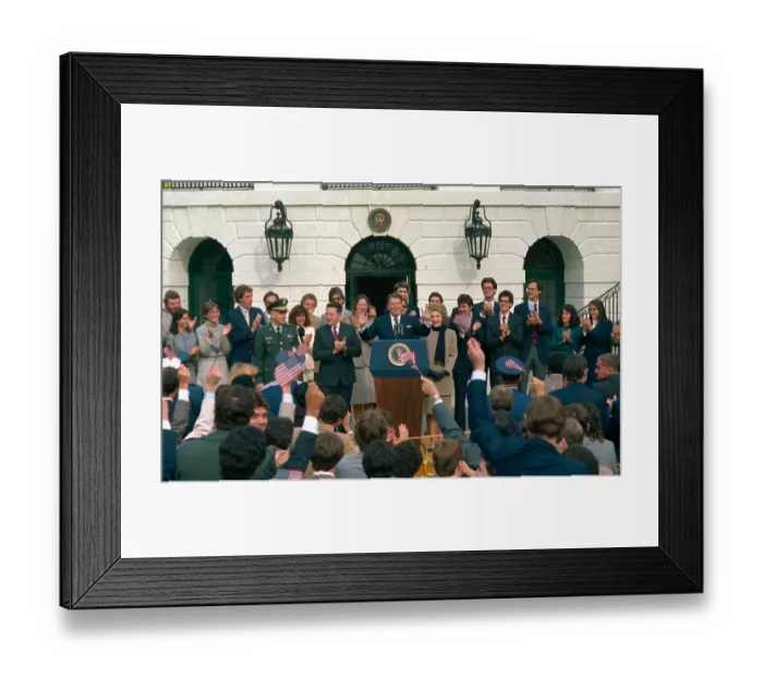 Framed Print : Crowd Applauding and Cheering President Reagan Framed Print : Crowd Applauding and Cheering President Reagan