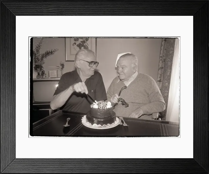 Framed Print : James Cagney Gives Art Carney Birthday Cake Framed Print : James Cagney Gives Art Carney Birthday Cake