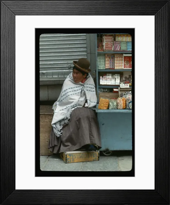 Framed Print : Bolivian Peasant with Vending Cart Framed Print : Bolivian Peasant with Vending Cart