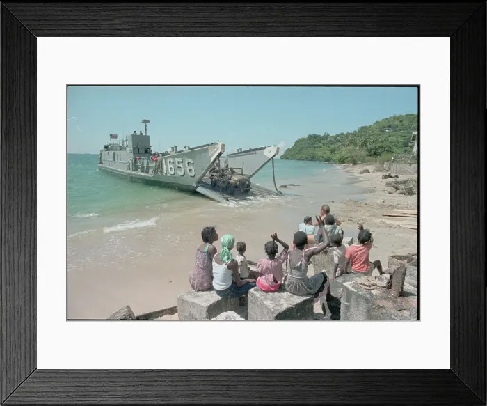 Framed Print : Marines and Natives at Shore During Mission Departure