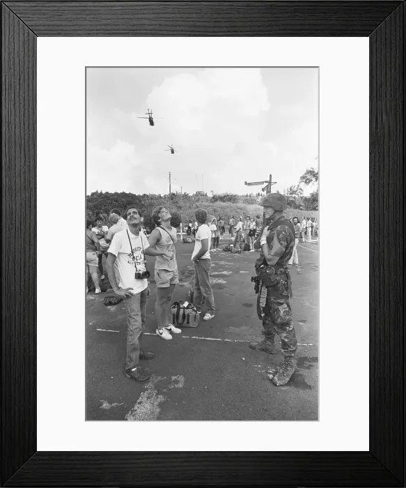 Framed Print : US Soldier Guarding Group of Students Framed Print : US Soldier Guarding Group of Students