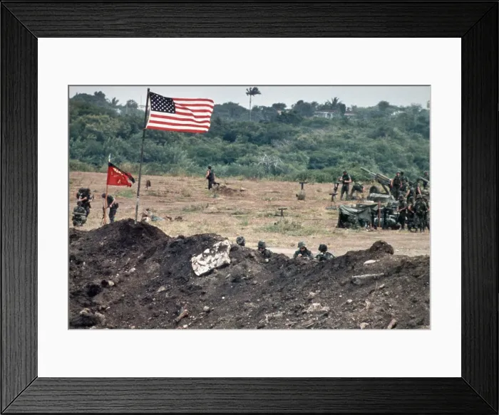Framed Print : US Marines Fire Cannon Under American Flag Framed Print : US Marines Fire Cannon Under American Flag