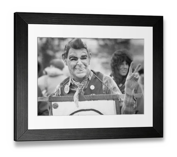 Framed Print : Protester Wearing Ronald Reagan Mask Framed Print : Protester Wearing Ronald Reagan Mask