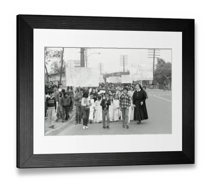 Framed Print : Nun Escorts Children in Religious March Framed Print : Nun Escorts Children in Religious March