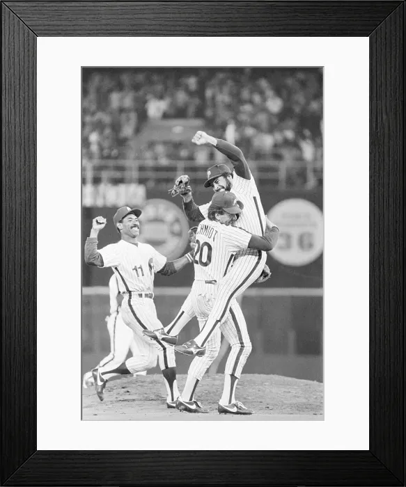 Framed Print : Al Holland Leaps Into Mike Schmidt'S Arm Framed Print : Al Holland Leaps Into Mike Schmidt'S Arm