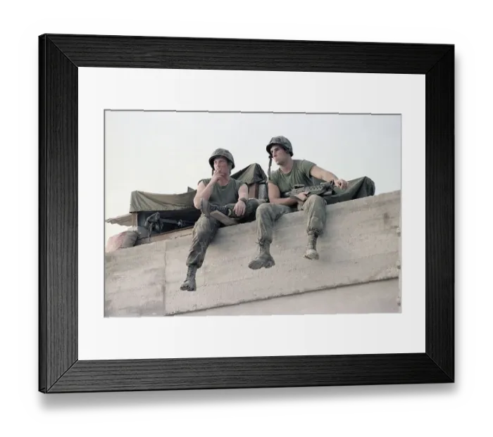 Framed Print : Soldiers Seated on Barricade Framed Print : Soldiers Seated on Barricade