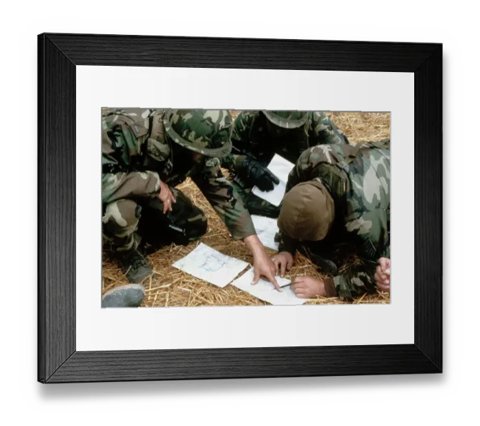 Framed Print : Combat Soldiers Looking at Maps Framed Print : Combat Soldiers Looking at Maps