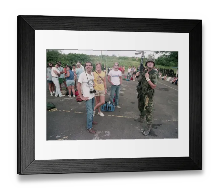 Framed Print : Students Watch for Plane with Soldier