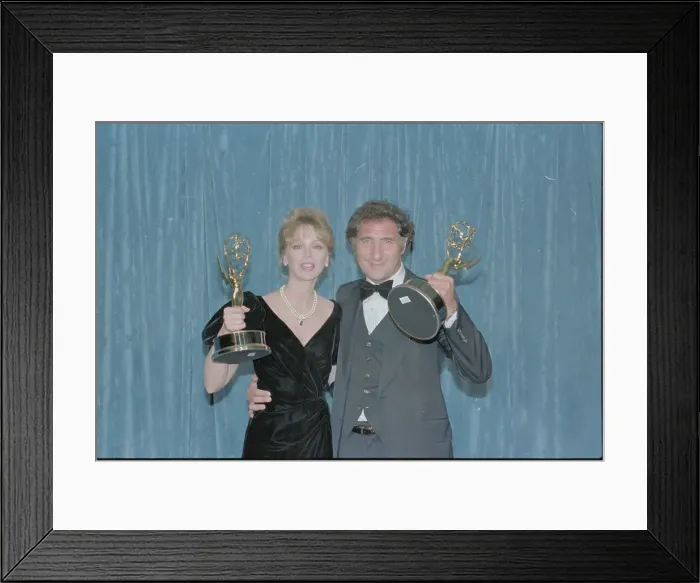 Framed Print : Entertainers Judd Hirsch and Shelley Long with Their Emmy Framed Print : Entertainers Judd Hirsch and Shelley Long with Their Emmy
