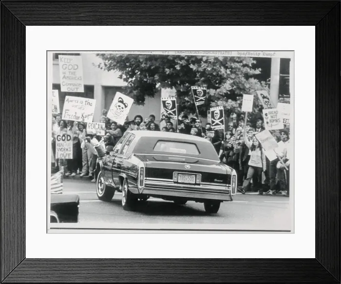 Framed Print : Demonstrators Waving Banners at Presidential Limousine Framed Print : Demonstrators Waving Banners at Presidential Limousine