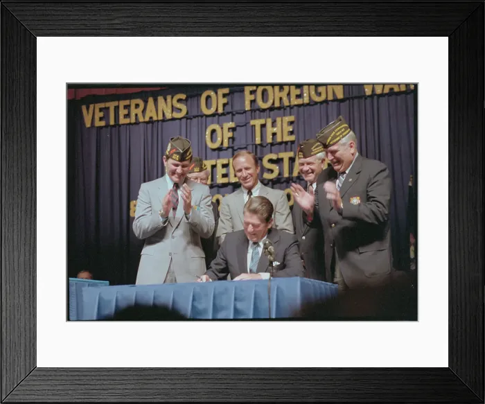 Framed Print : Men Applauding President Reagan's Signing of Document Framed Print : Men Applauding President Reagan's Signing of Document